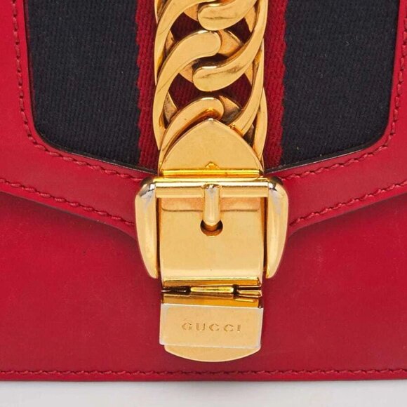 Gucci Red Leather Mini Sylvie Shoulder Bag - Picture 10 of 11
